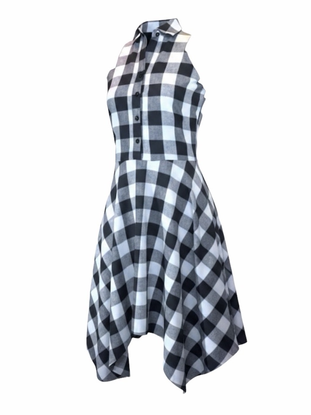 Black and White Checkered Dress With Handkerchief Hem sz S